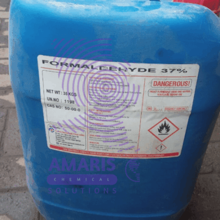 A blue barrel labeled "formaldehyde