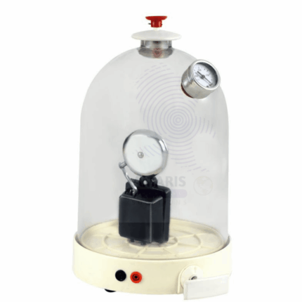 Bell in vacuum with air pump with plate